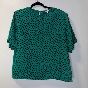 Vintage Alyssa Carr Green Black Polka Dot Short Sleeve Blouse SAM1076 Size 16